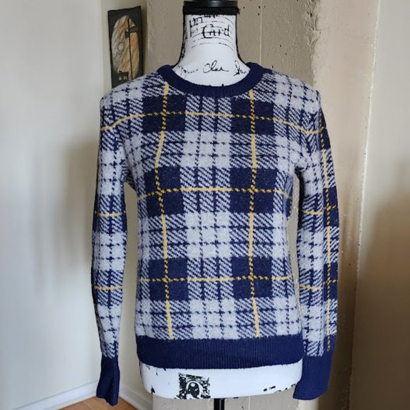 Court & Rowe Navy Plaid Soft Cozy Crewneck Long Sleeve Pullover Sweater - Picture 3 of 7